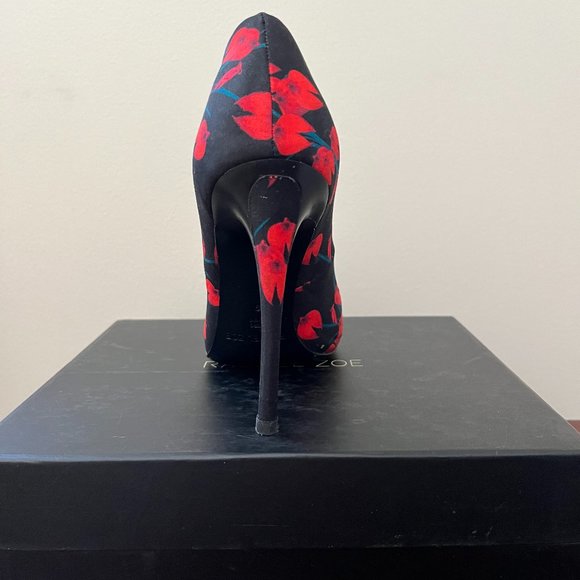 RACHEL ZOE  BLACK RED FLORAL STILETTOS - Picture 5 of 8